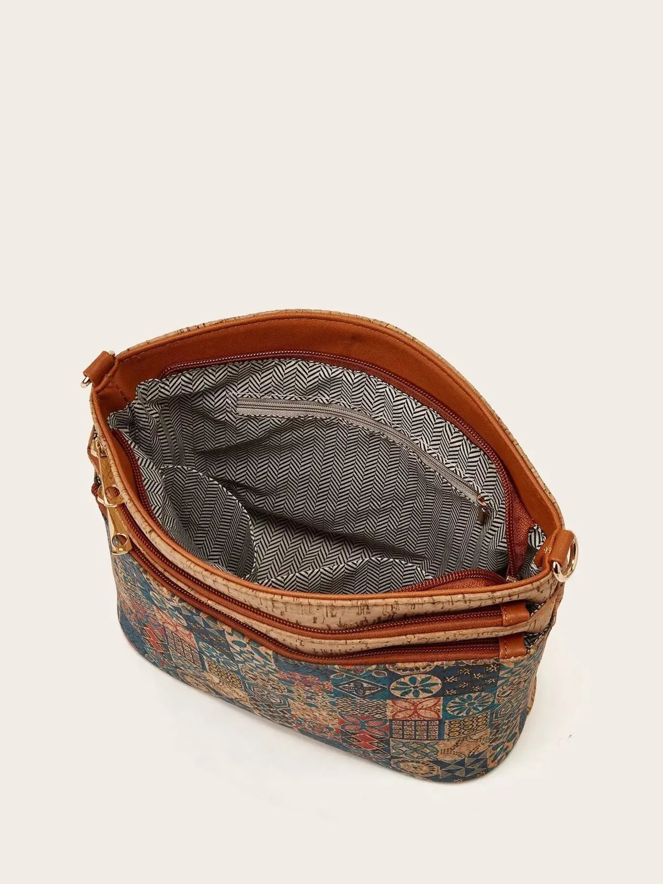 Ethnic Tree Bark Pattern Multi-Pocket Crossbody Bag Simply Love