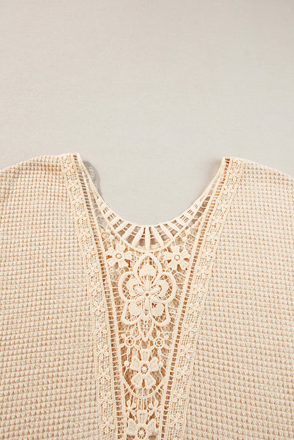 Beige textured plus size tee with lace detail