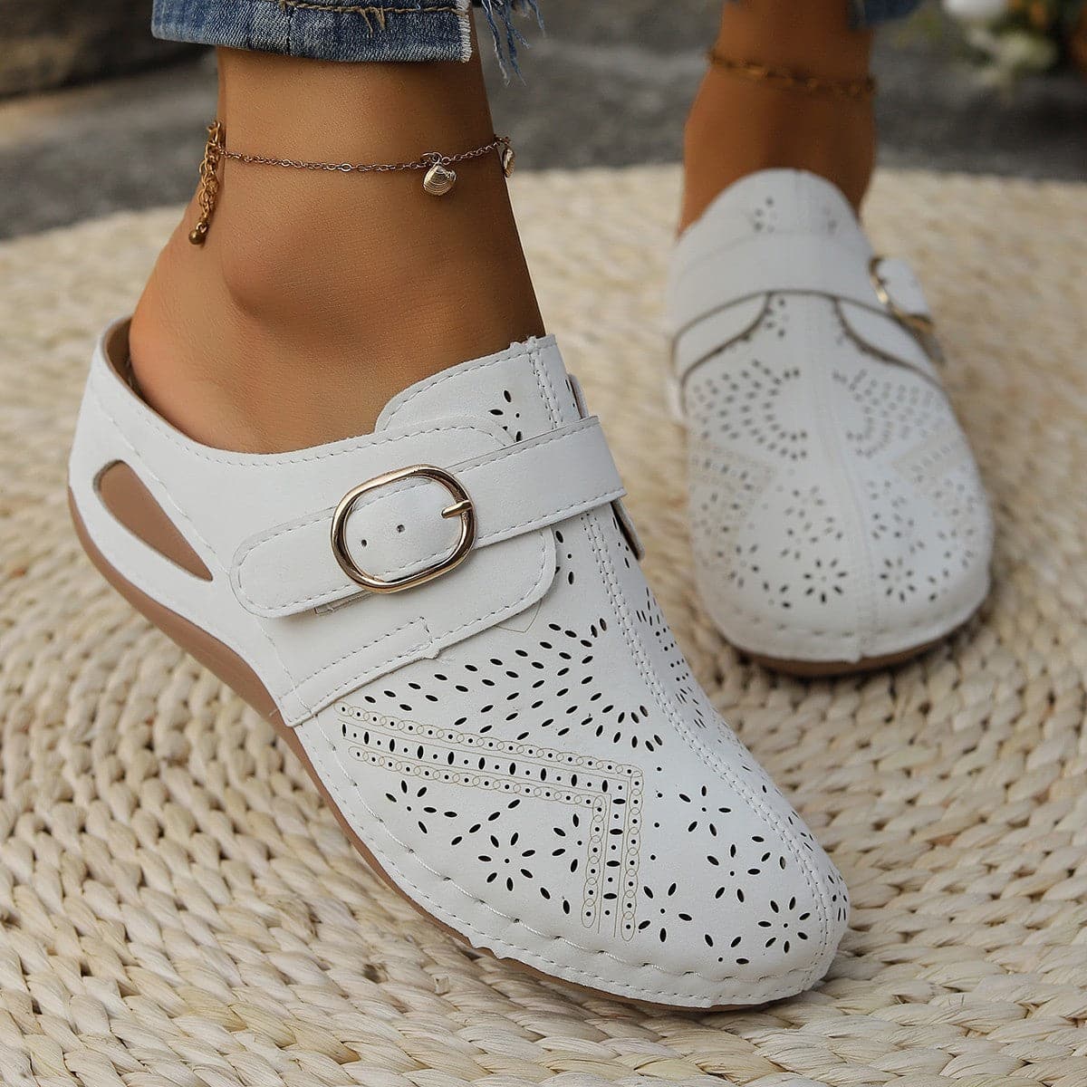 Suede Round Toe Wedge Sandals.