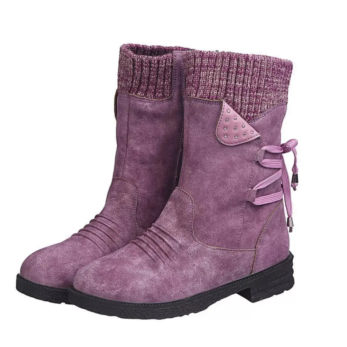 Knitted Cuff Round Toe Boots Simply Love