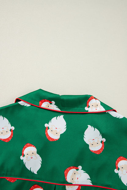 Festive green satin Santa Claus pajama set with shorts