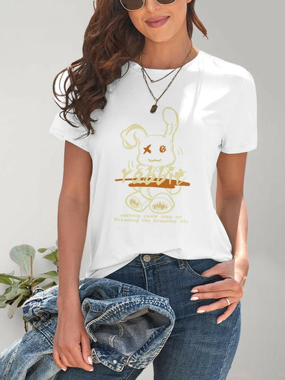 Rabbit Graphic Round Neck Short Sleeve T-Shirt.