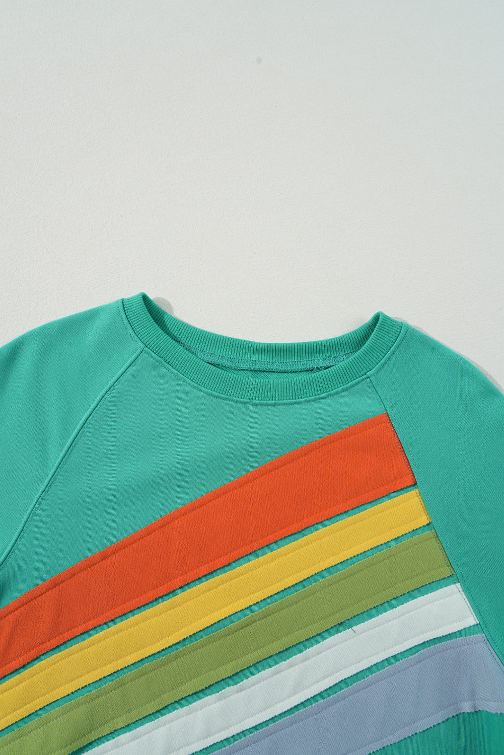 Mint green striped pullover - rainbow colorblock design