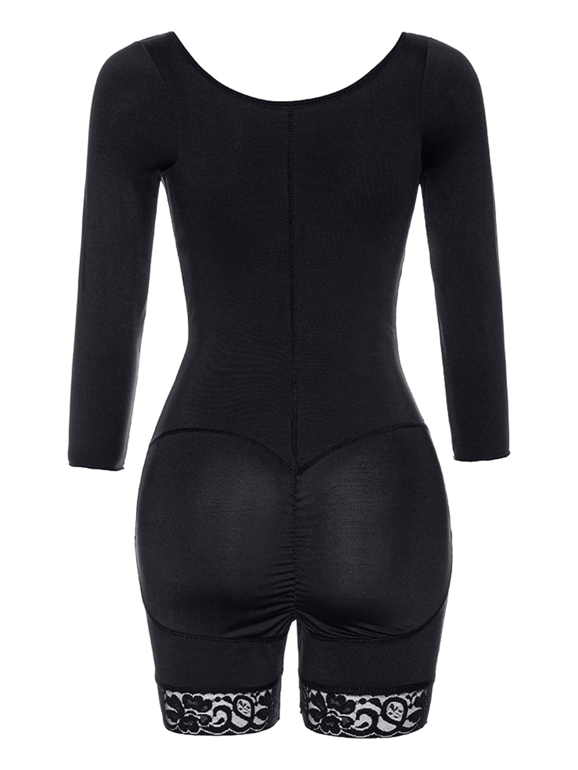 Full Size Zip Up Lace Detail Long Sleeve Shapewear.