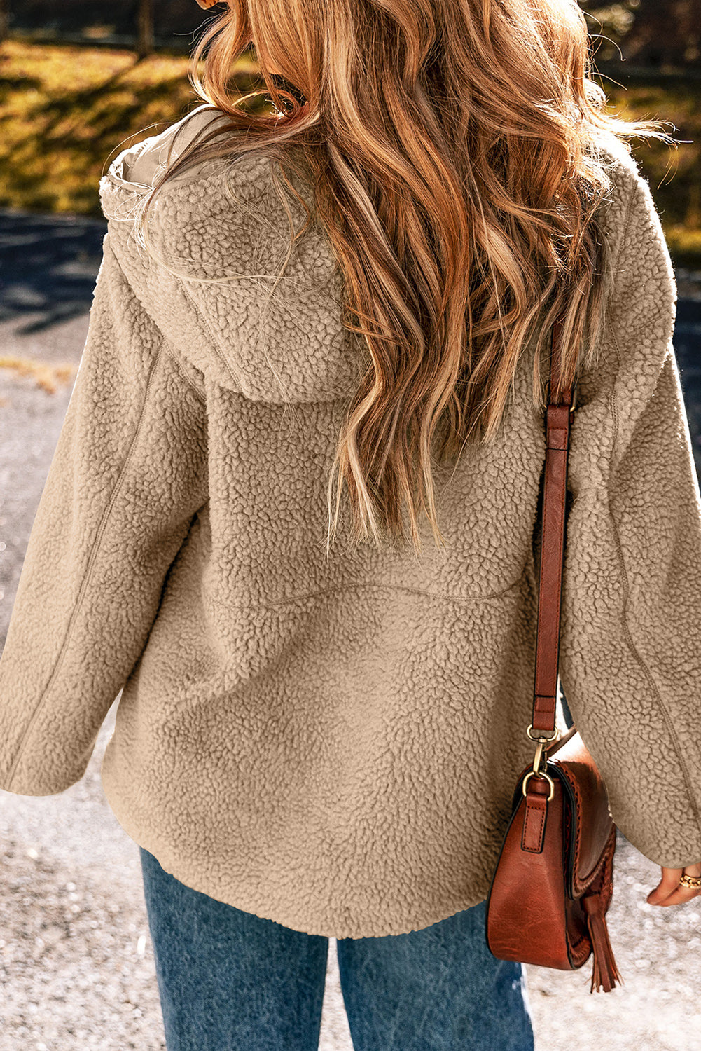 Love Salve Hooded Fleece Jacket, presenting the comfortable back view, ideal for casual outerwear and everyday warmth.