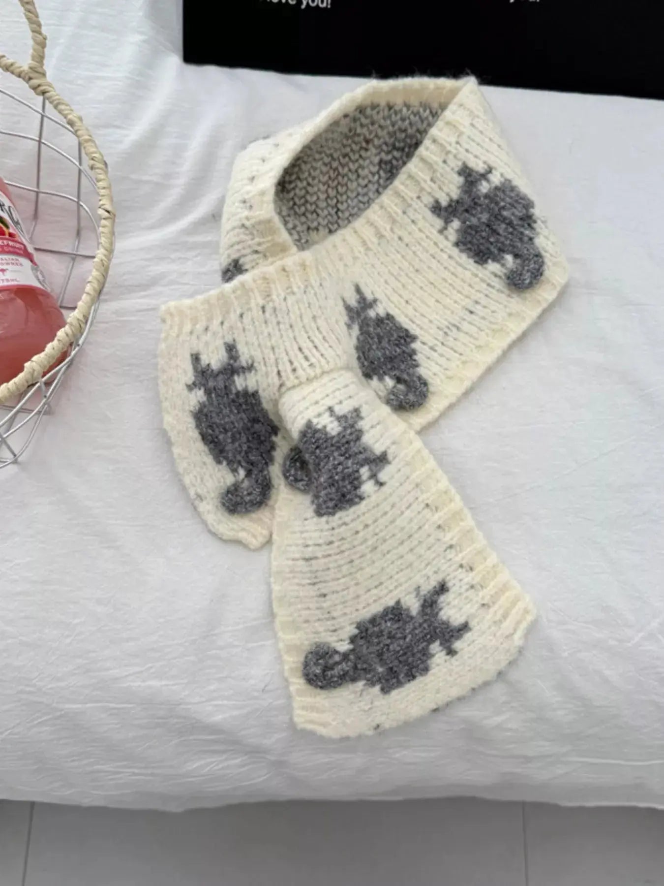 Knitted Contrast Pattern Warm Scarf Simply Love