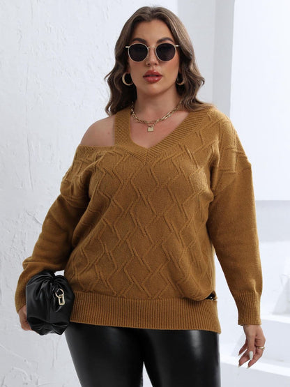 Plus Size Cutout V-Neck Sweater.