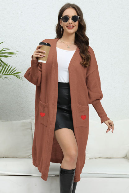 Lantern Sleeve Open Front Pocketed Cardigan.