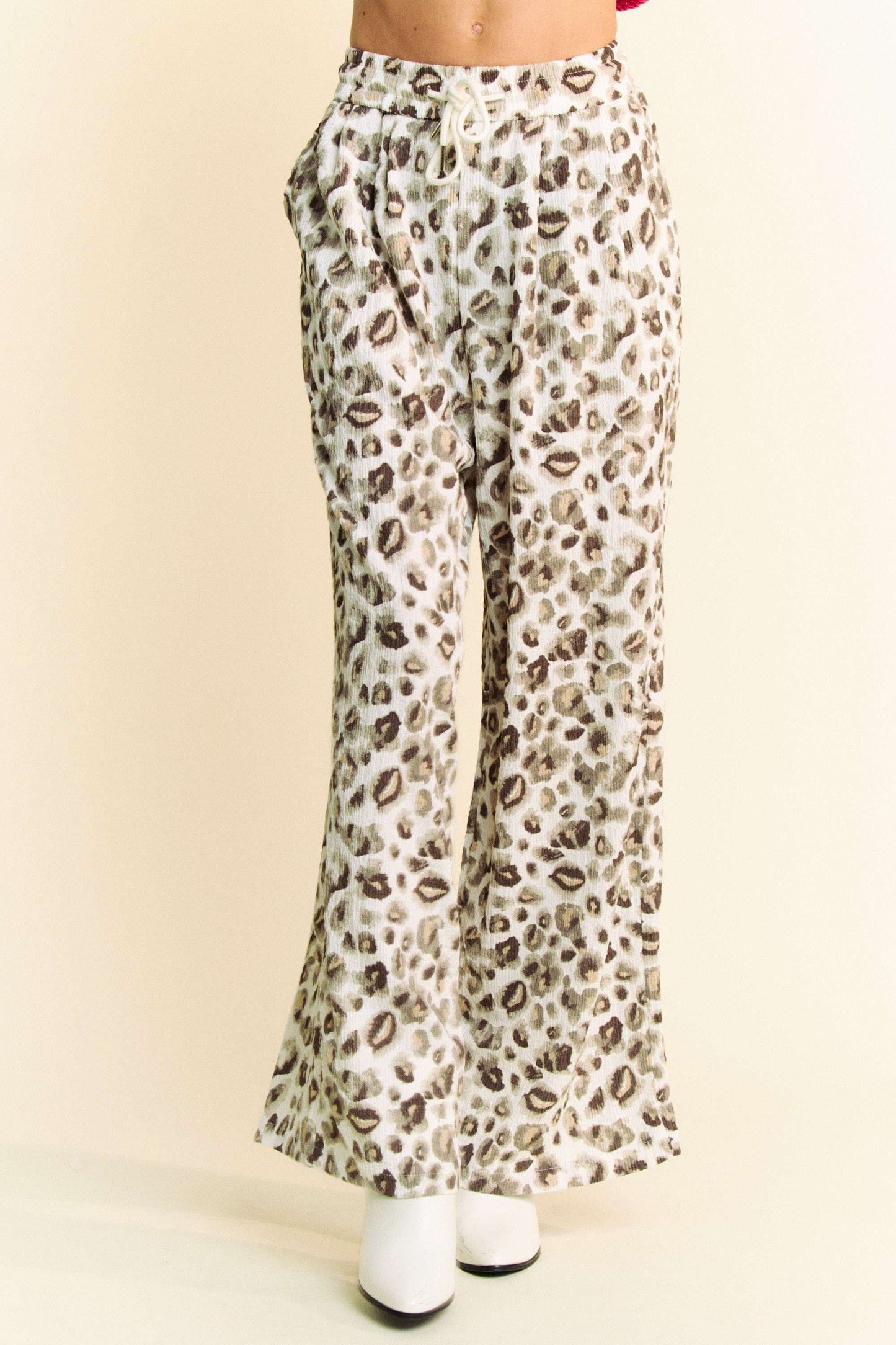 Leopard Print Wide Leg Drawstring Pants by Davi & Dani