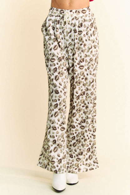 Leopard Print Wide Leg Drawstring Pants by Davi & Dani