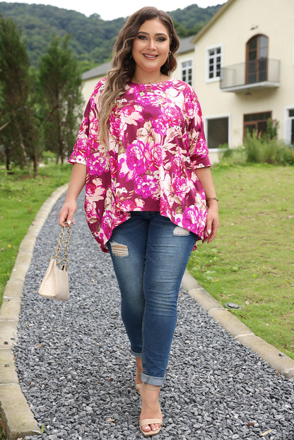 Vibrant red floral plus size blouse