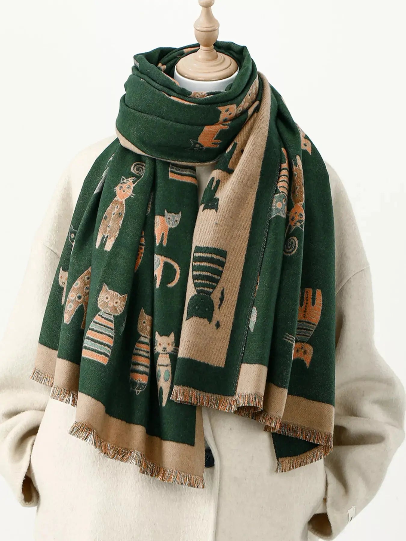 Cute Cat Pattern Raw Hem Scarf Simply Love