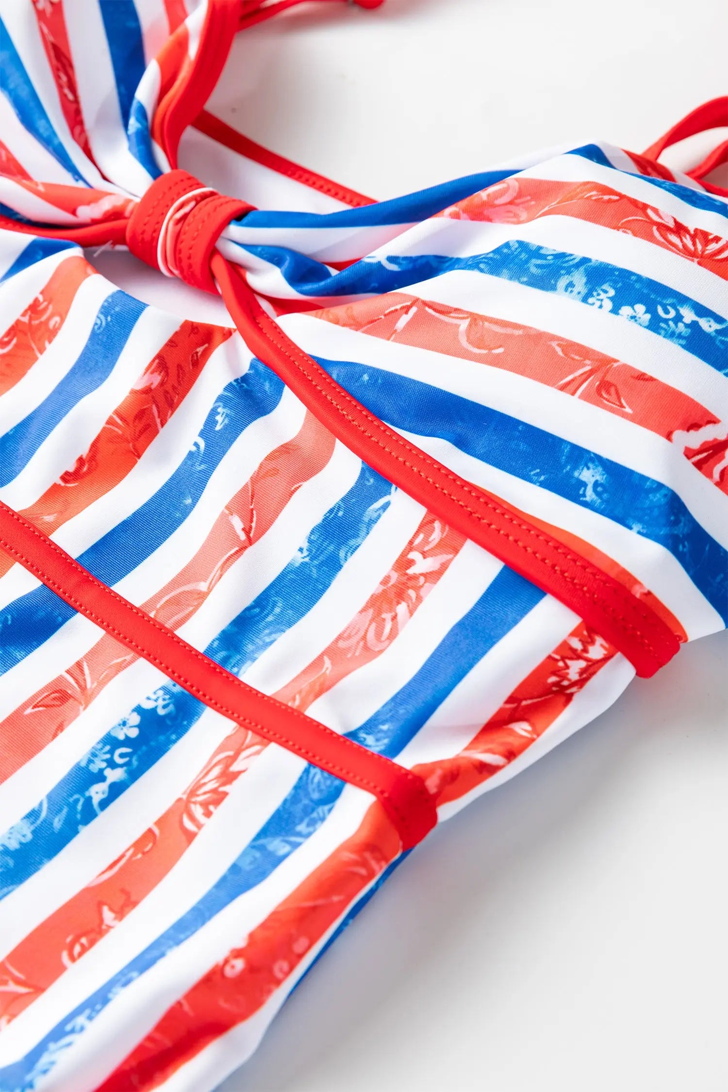 Red July 4th Stripes Star Floral Cutout Spaghetti Strap One Piece Swimsuit Dear-Lover Dropshipping