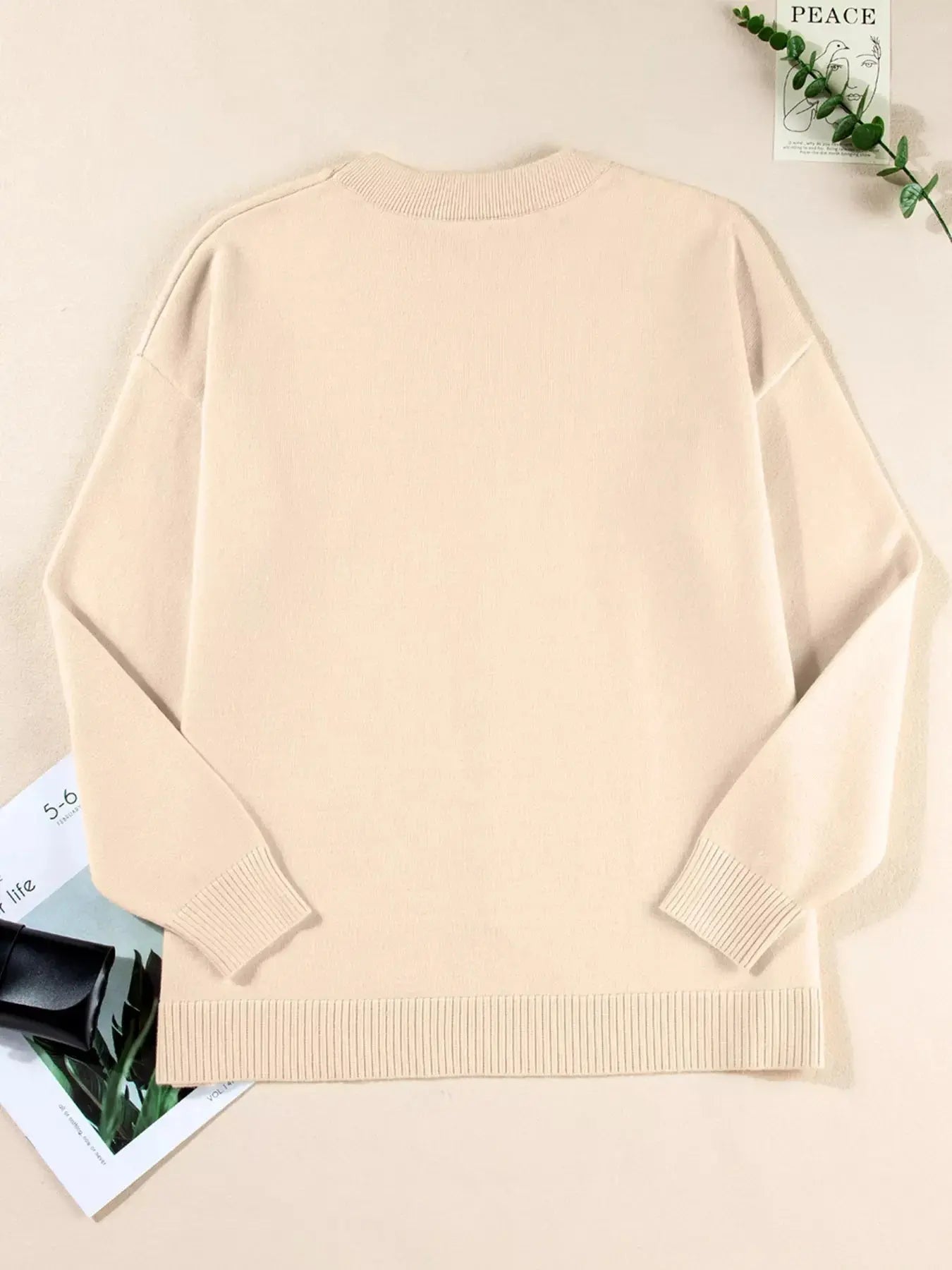 Front Center Seam Drop Shoulder Solid Sweater Simply Love