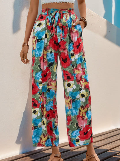 Tied Printed Wide Leg Pants.