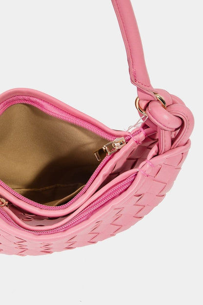 Fame Halbmond-Tasche aus PU-Leder mit Korbgeflecht