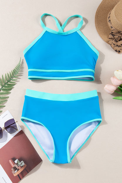 Stylish blue high-waisted bikini