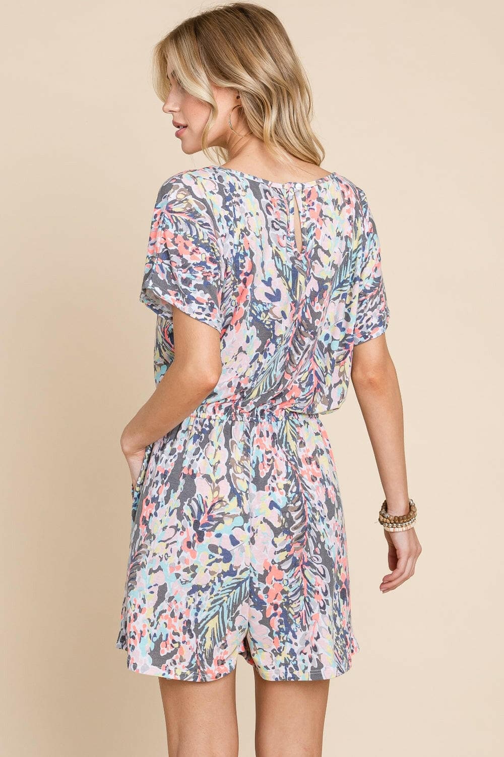 BOMBOM Playful Print Drawstring Romper.