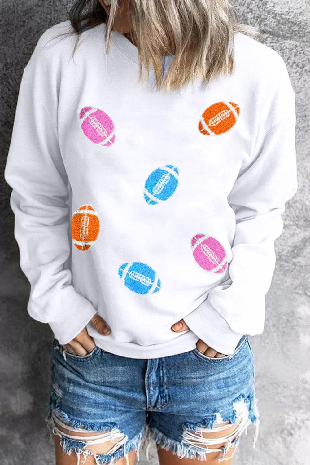 Football Round Neck Long Sleeve Sweatshirt.