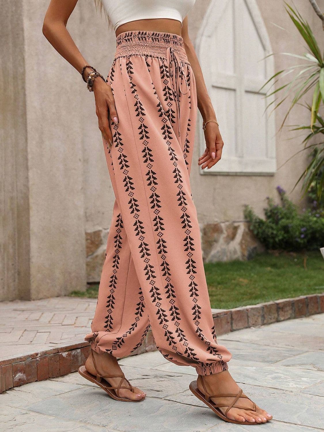 Tied Printed High Waist Pants.