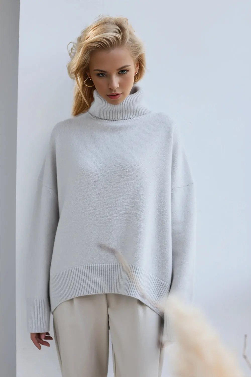 Basic Bae Turtleneck Dropped Shoulder Long Sleeve Sweater - Love Salve