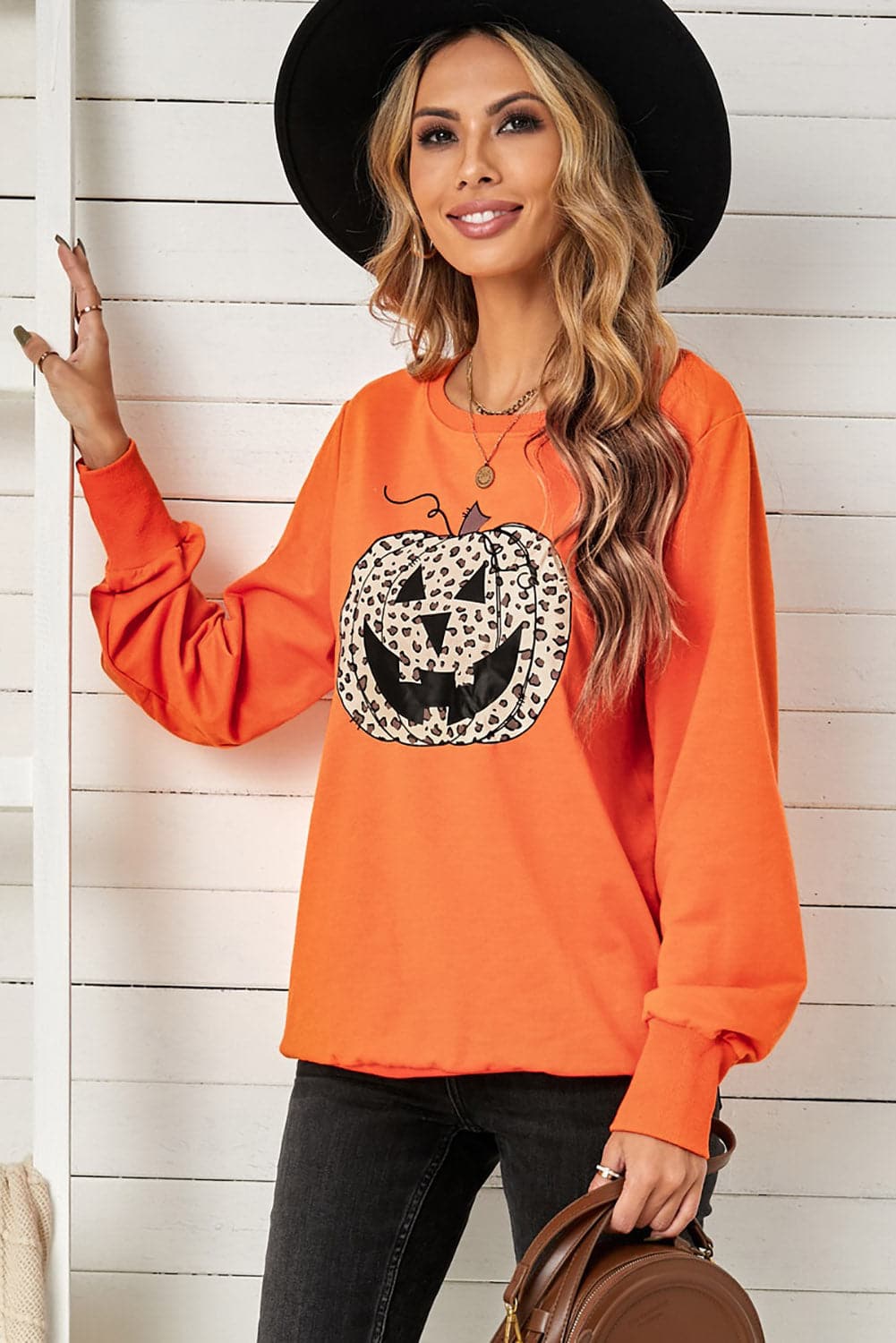 Halloween leopard print pumpkin sweatshirt