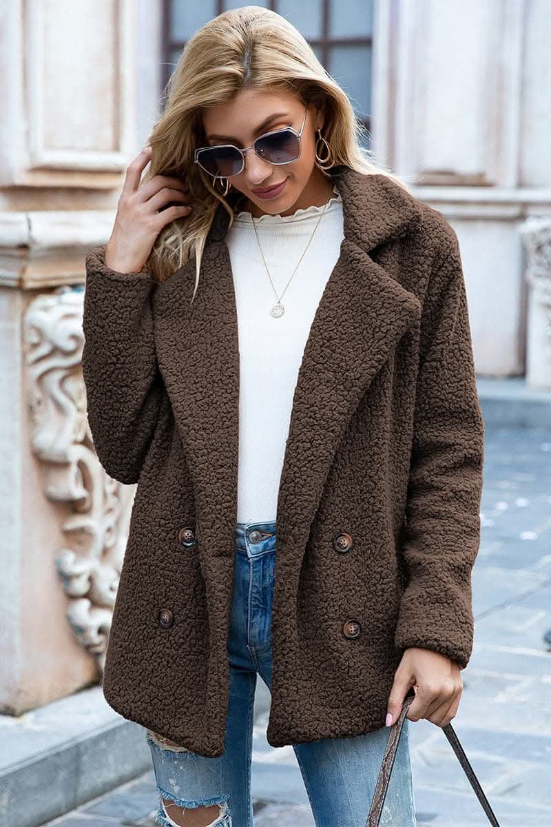 Chic lapel collar sherpa coat - Love Salve 