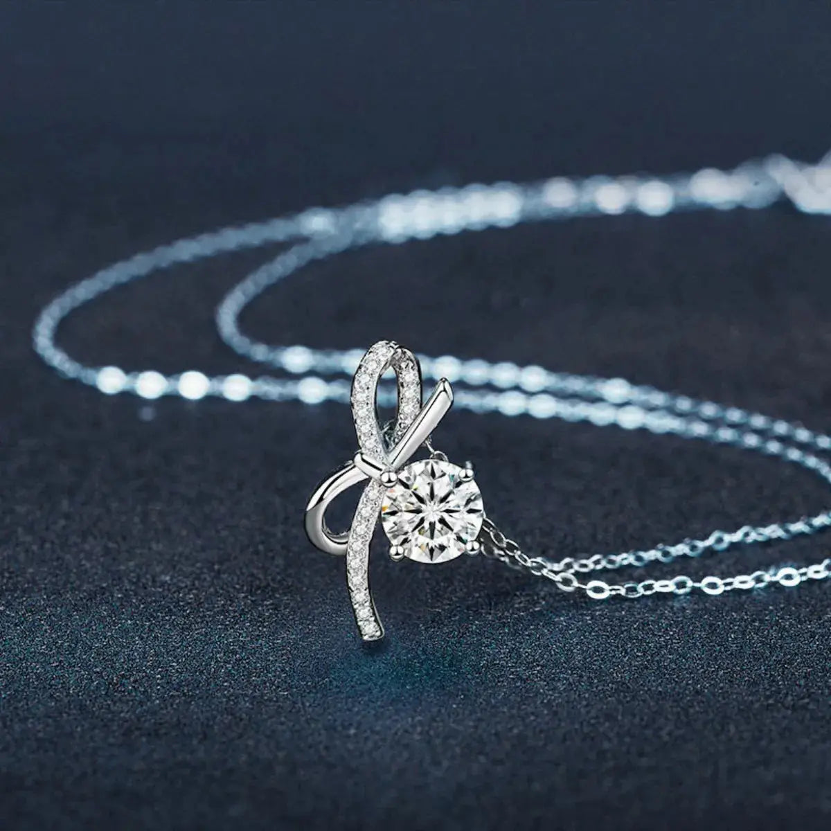 1 Carat Moissanite 925 Sterling Silver Bowknot Necklace Simply Love