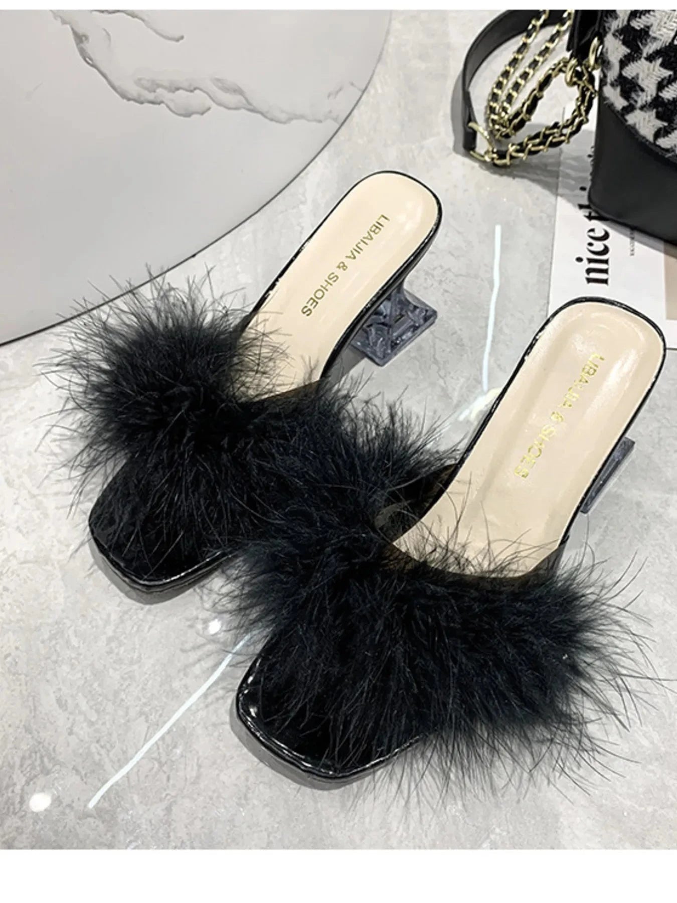 Fluffy Strap Block Heel Sandals Coco’s Tee Boutique