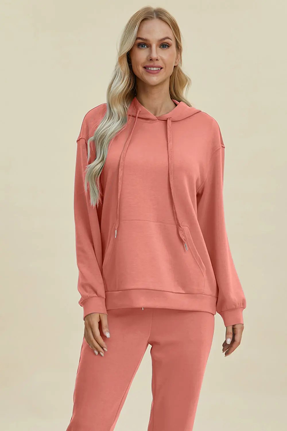 Basic Bae Full Size Air Scuba Drawstring Long Sleeve Hoodie with Kangaroo Pocket - Love Salve