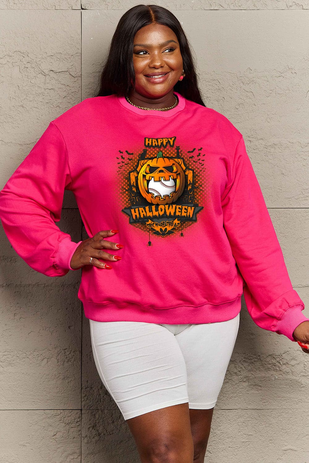 Simply Love Full Size HAPPY HALLOWEEN Graphic Sweatshirt.