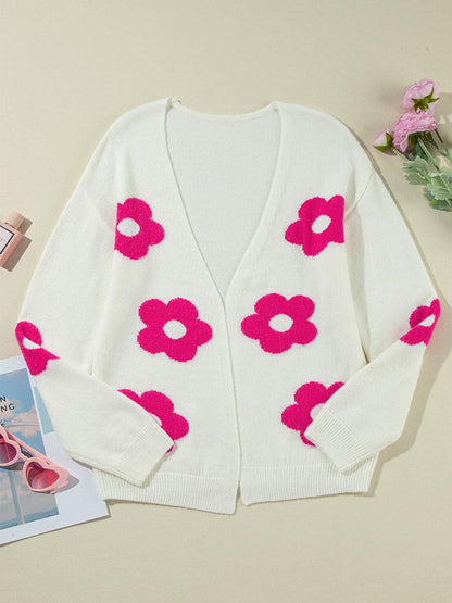 Flower Open Front Long Sleeve Cardigan.