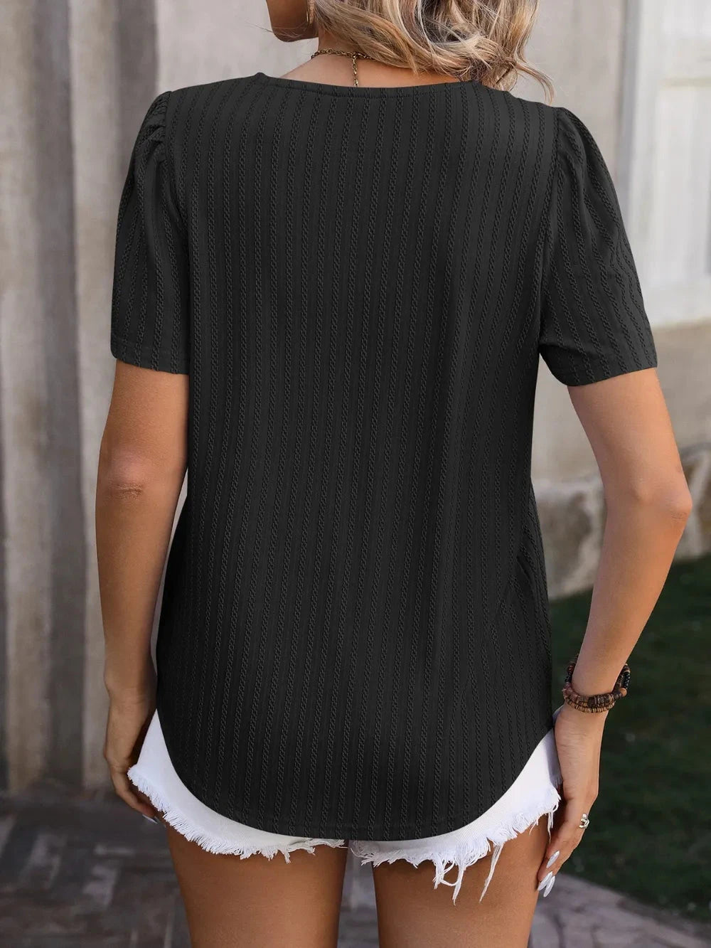 Mandy Ruched Square Neck Short Sleeve Blouse Coco’s Tee Boutique