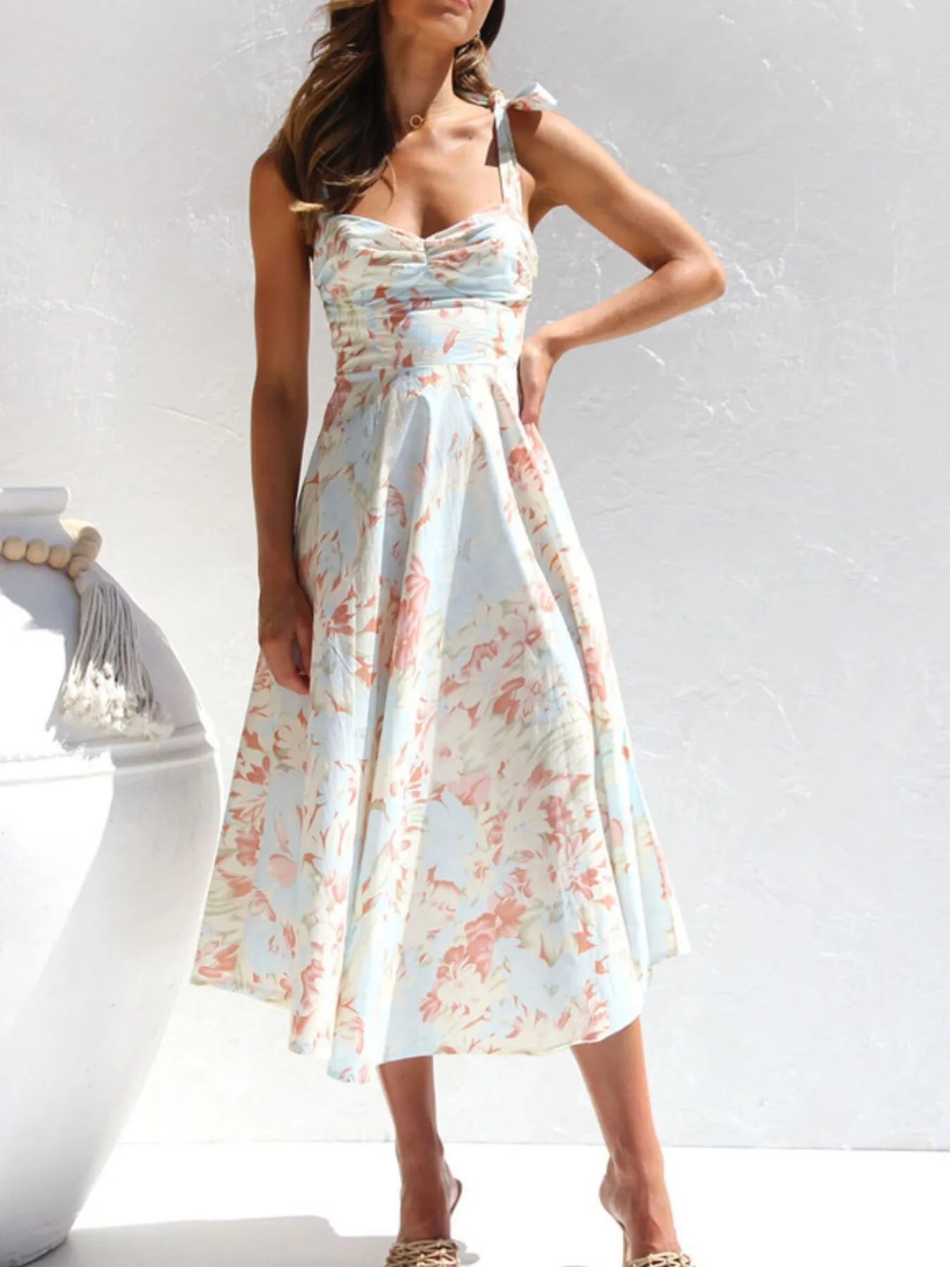 Tie-Shoulder Sweetheart Neck Summer Dress