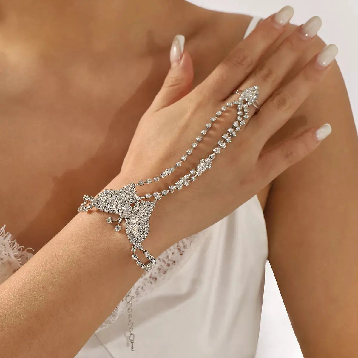Rhinestone Butterfly Hand Chain Bracelet Simply Love