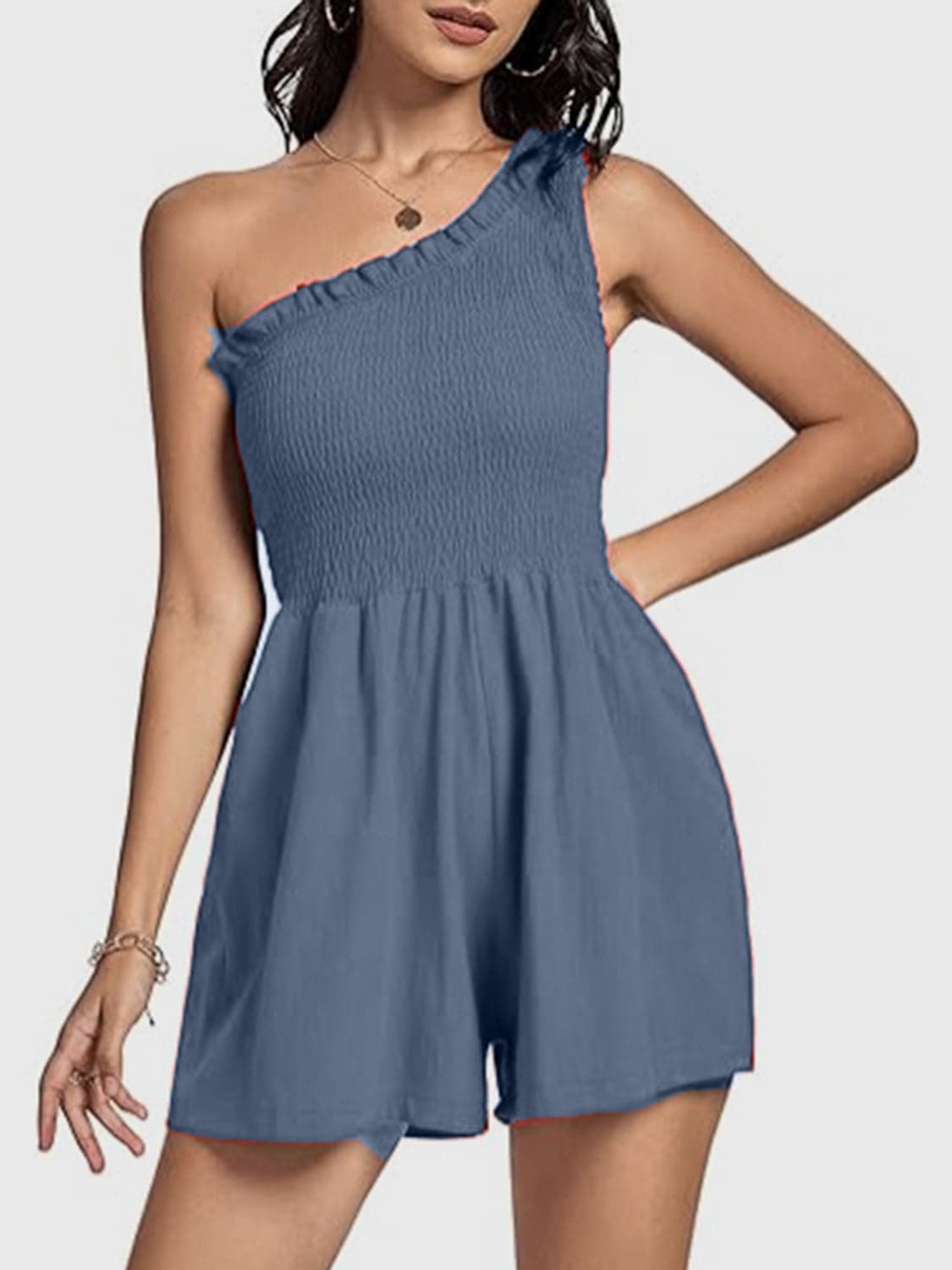 Smocked Single Shoulder Romper.