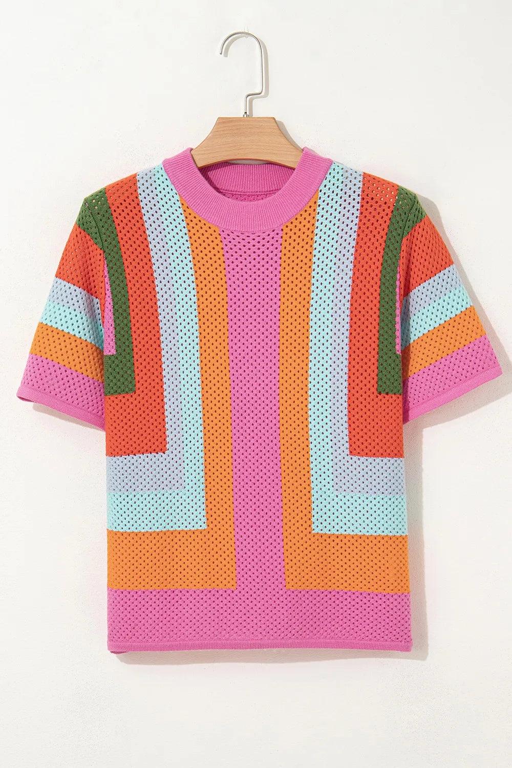 Color Block Eyelet Casual Knit Top