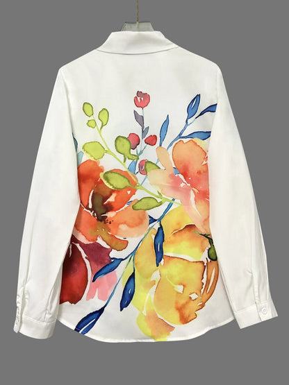 Printed Button Up Long Sleeve Shirt