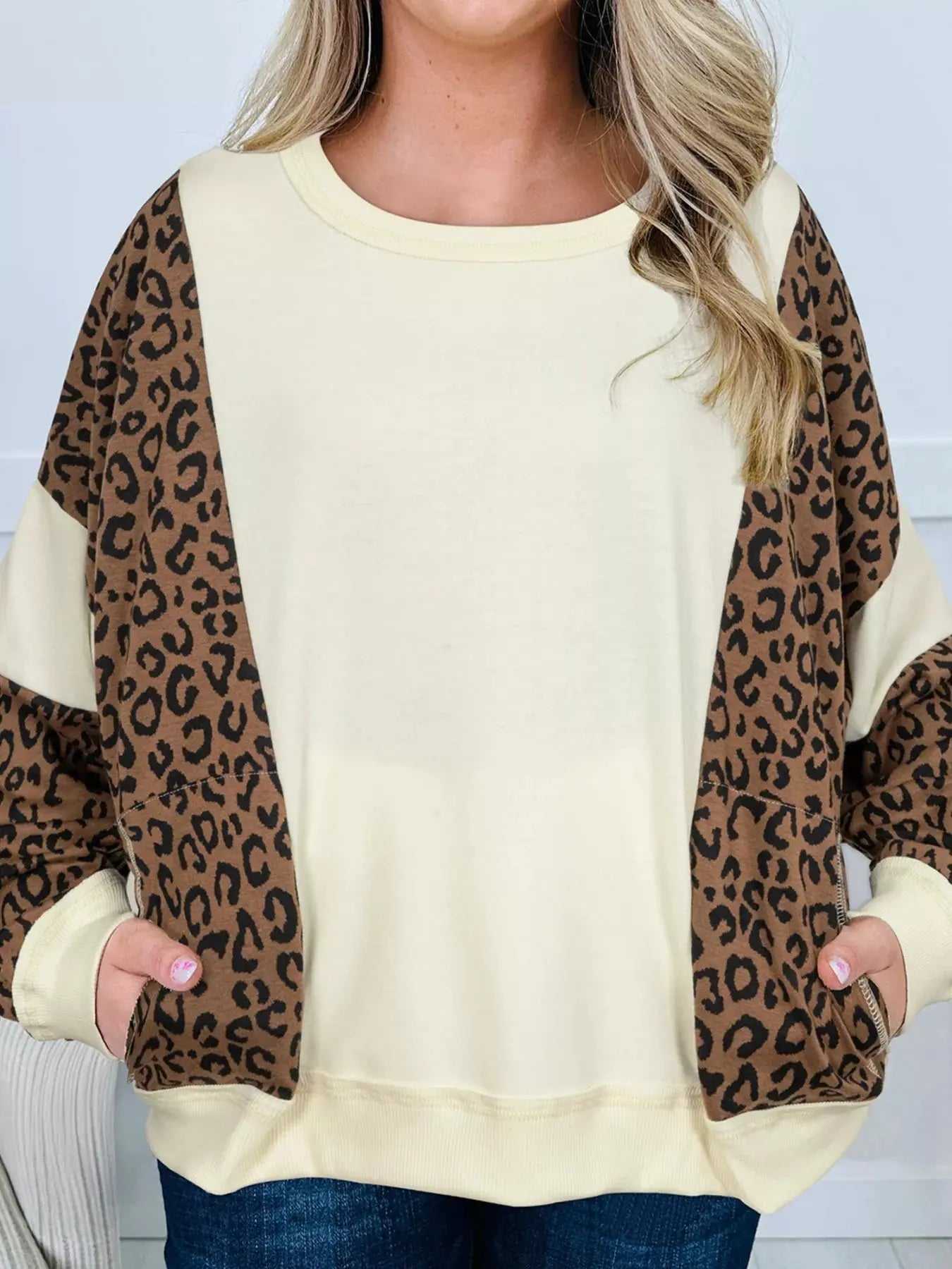 Leopard Round Neck Sweatshirt Simply Love