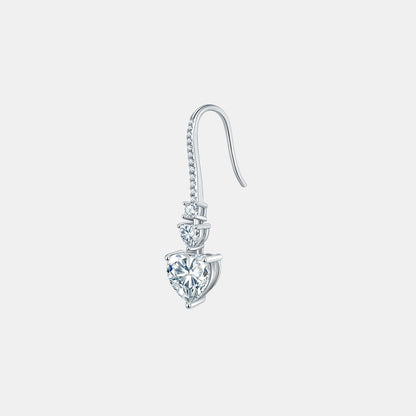 5.44 Carat 925 Sterling Silver Moissanite Heart Drop Earrings.