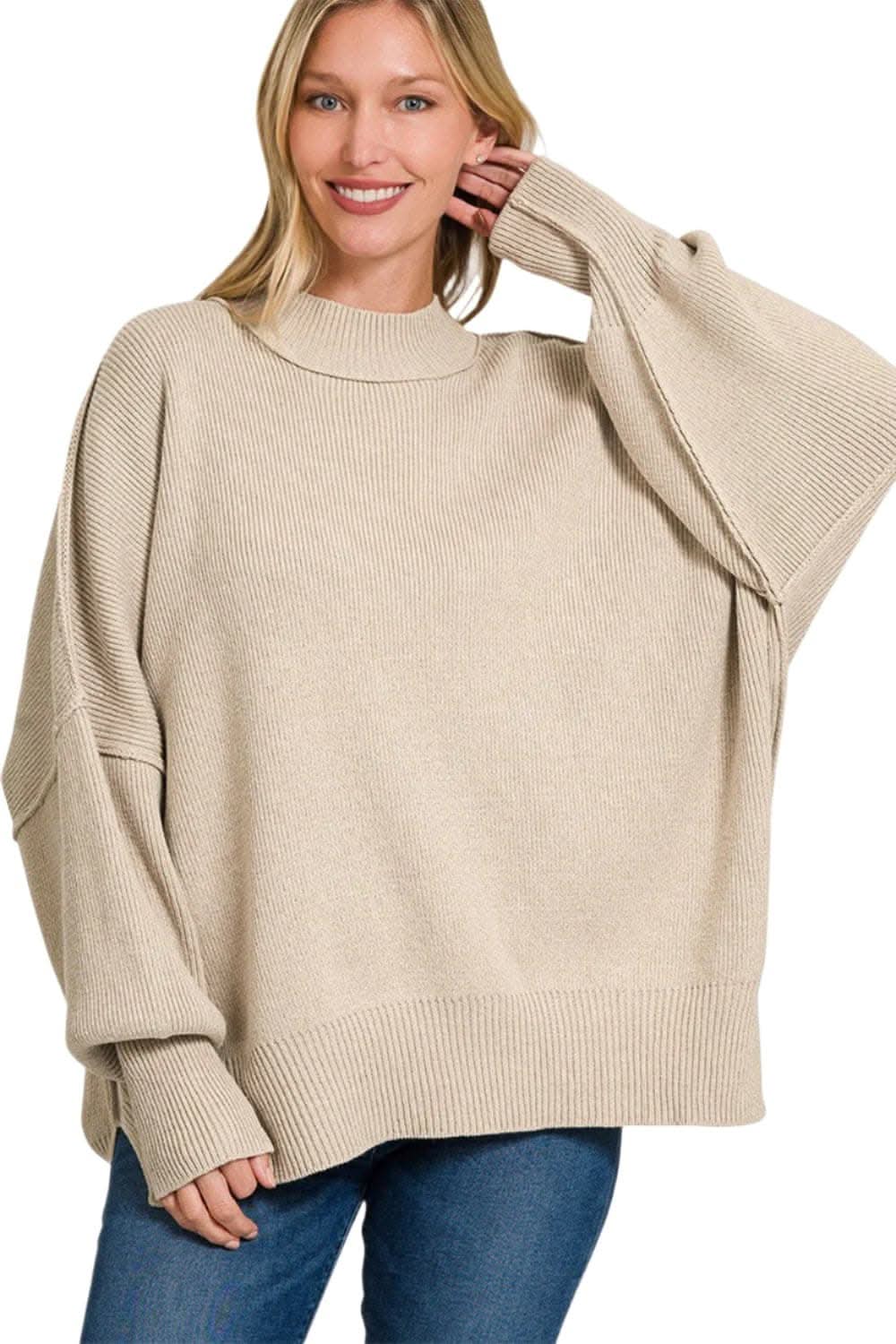Zenana oversized side slit sweater - Love Salve 