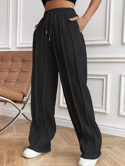 Versatile drawstring wide-leg trousers with convenient pockets