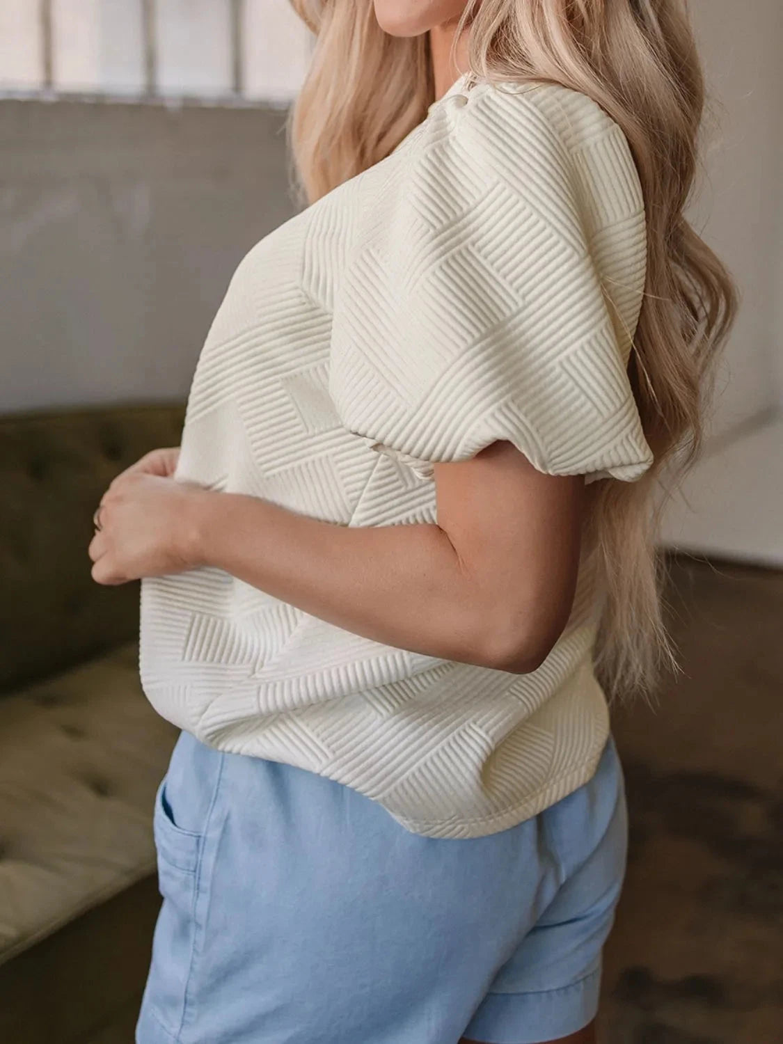 Textured Puff Sleeve T-Shirt Simply Love