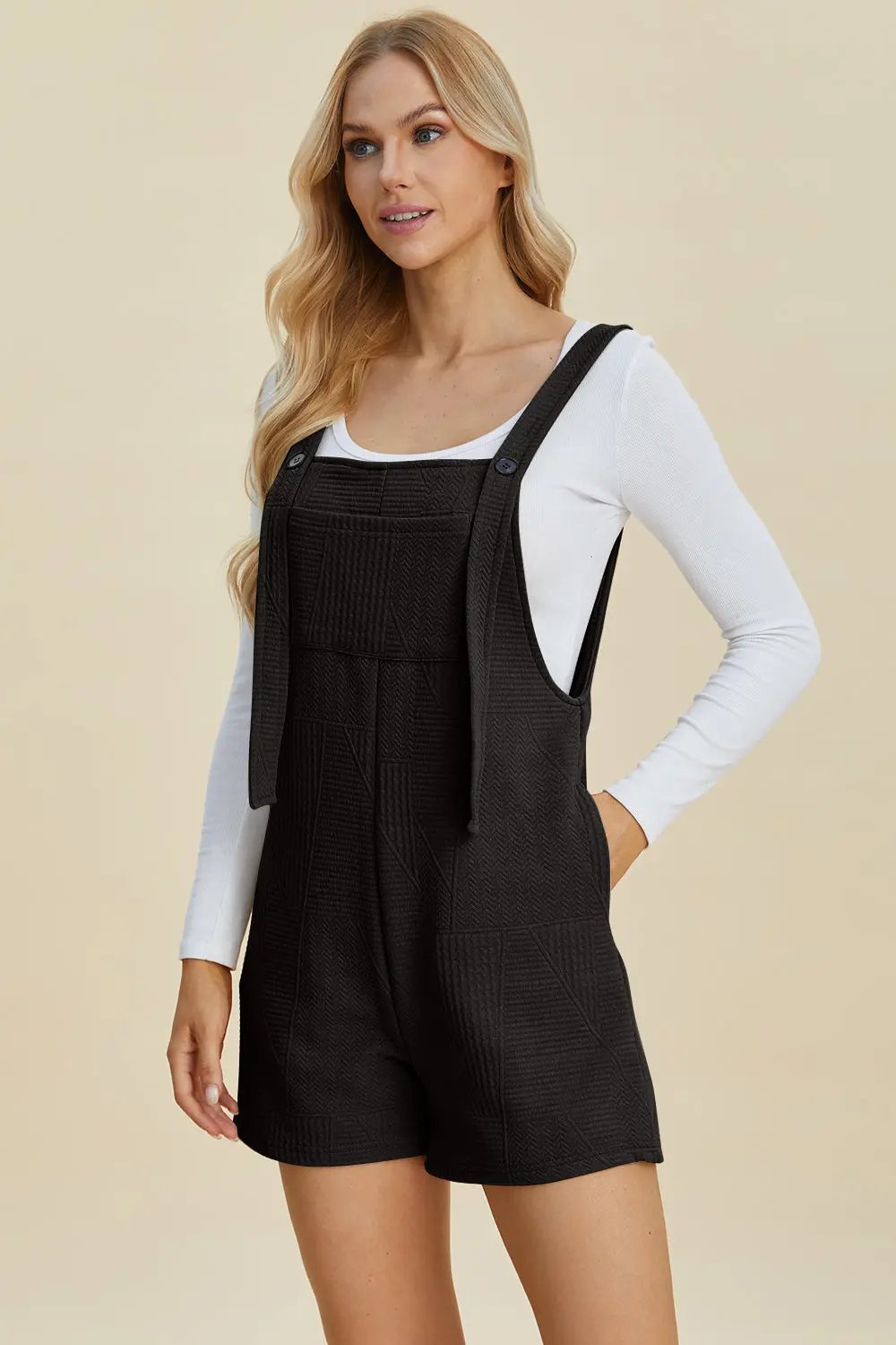 Double Take Full Size Texture Sleeveless Romper - Love Salve