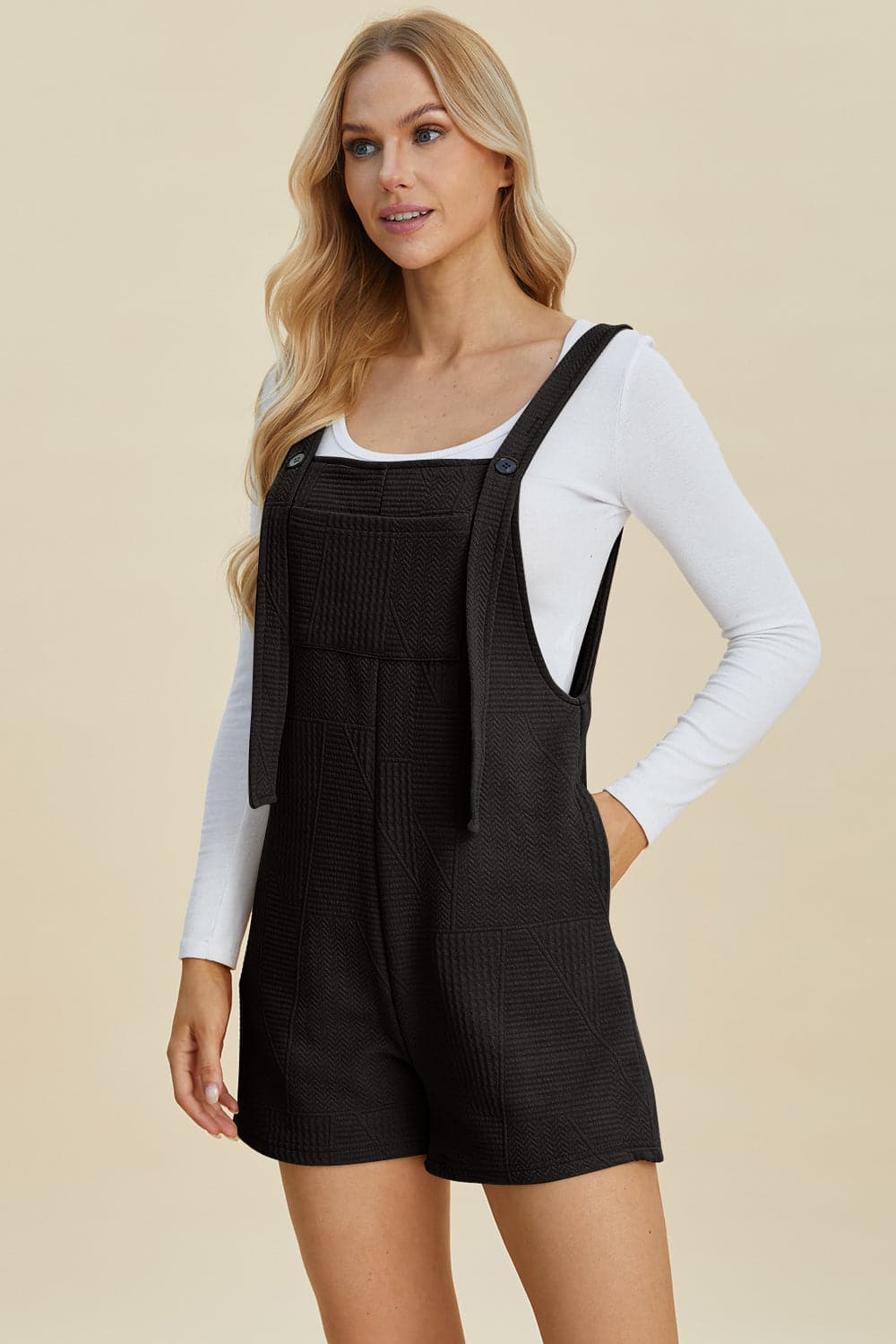 Double Take Full Size Texture Sleeveless Romper.