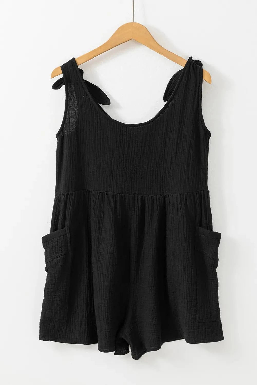 Scoop Neck Tie Shoulder Romper.