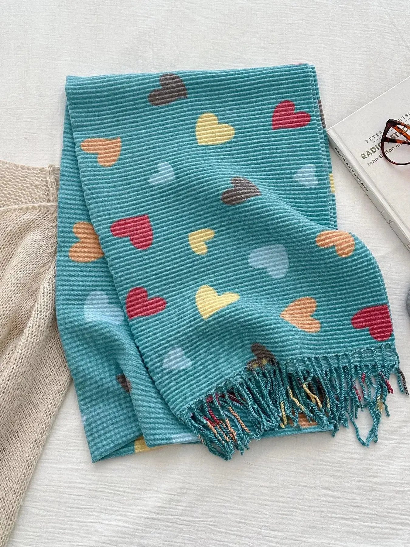 Heart Patterned Tassel Scarf Simply Love