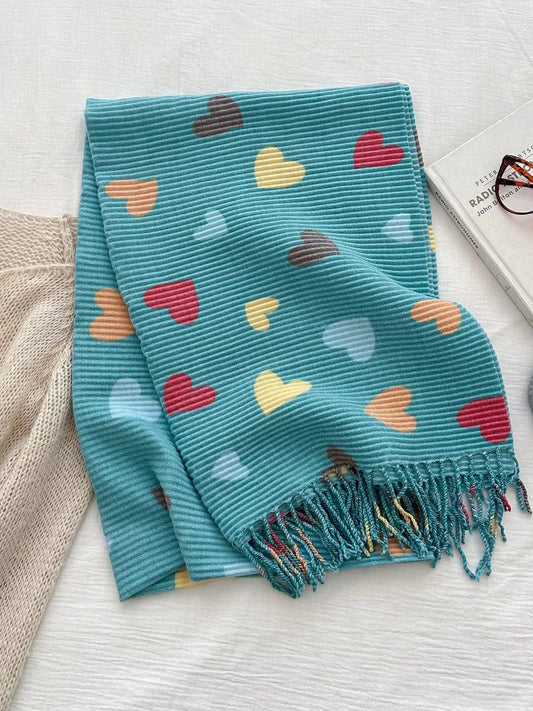 Heart Patterned Tassel Scarf Simply Love
