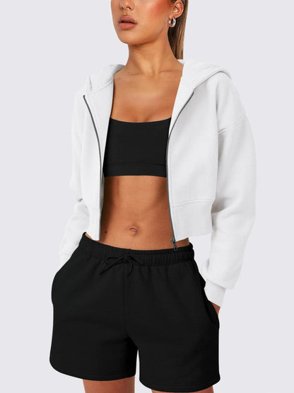 Cropped zip-up hoodie for women