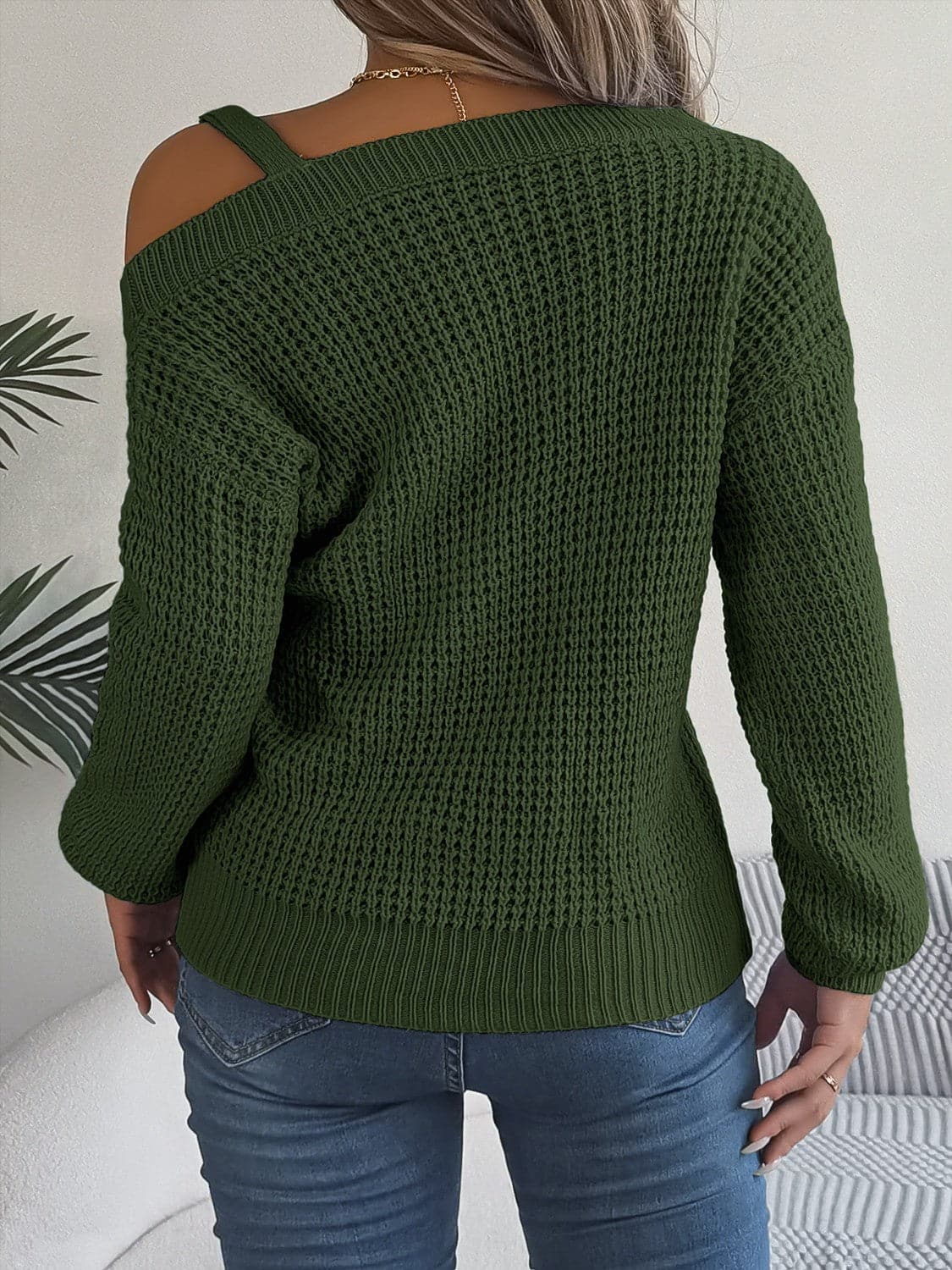 Asymmetrical Neck Long Sleeve Sweater.